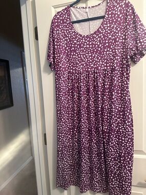 Purple White Dot Knit Babydoll Dress
